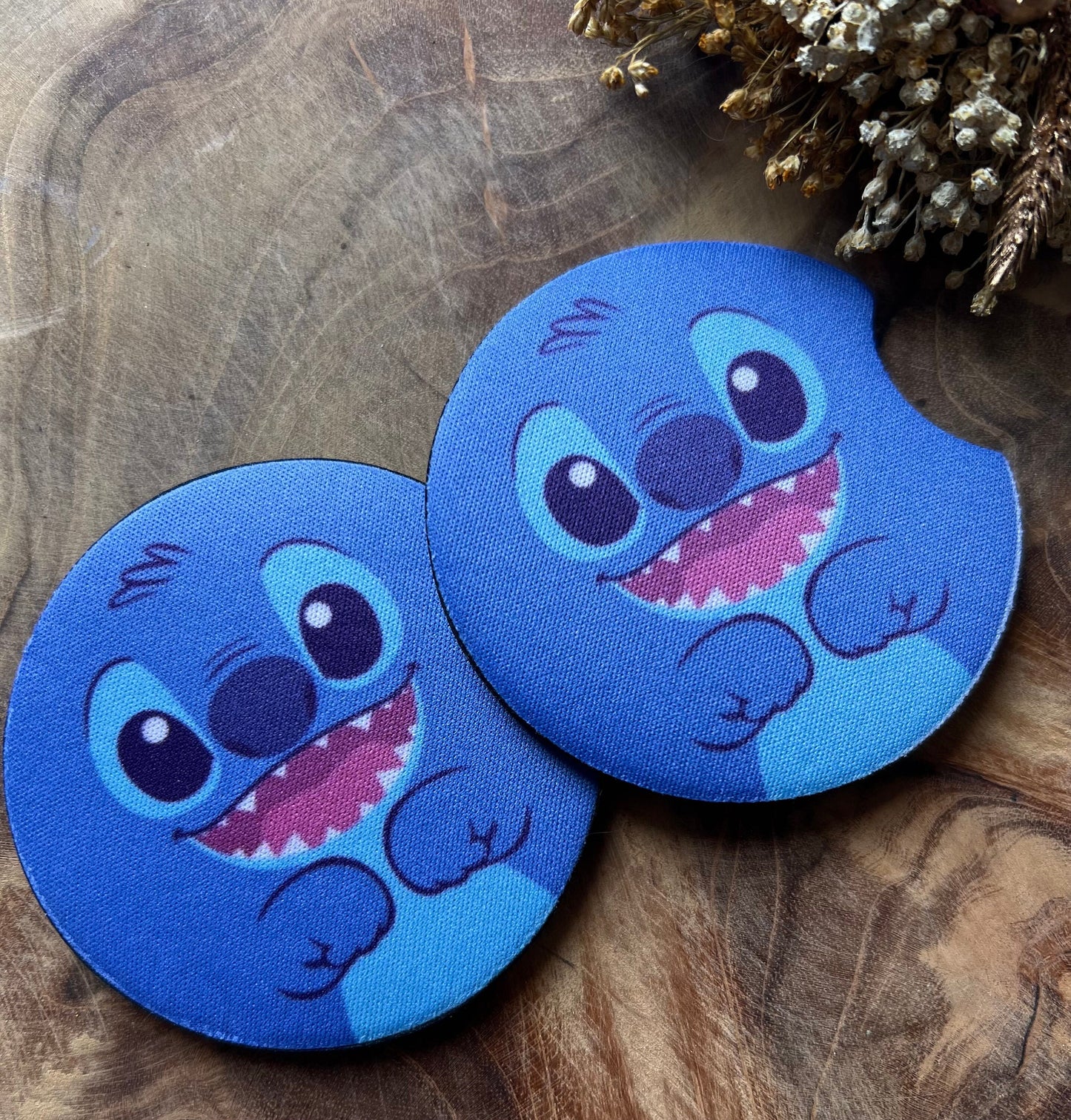 car coaster blue stit. set of 2