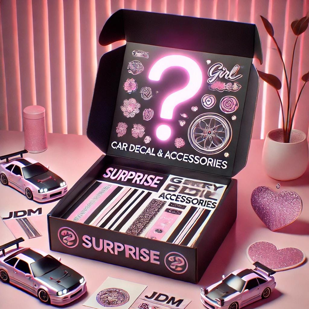 Girly Mystery Car Decal and Accessoires Box