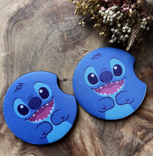 car coaster blue stit. set of 2