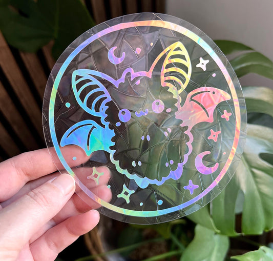 Cute bat suncatcher statisch sticker. Regenboog sticker.
