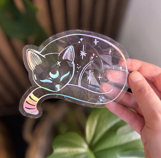 Mystical cat suncatcher statisch sticker. Regenboog sticker.