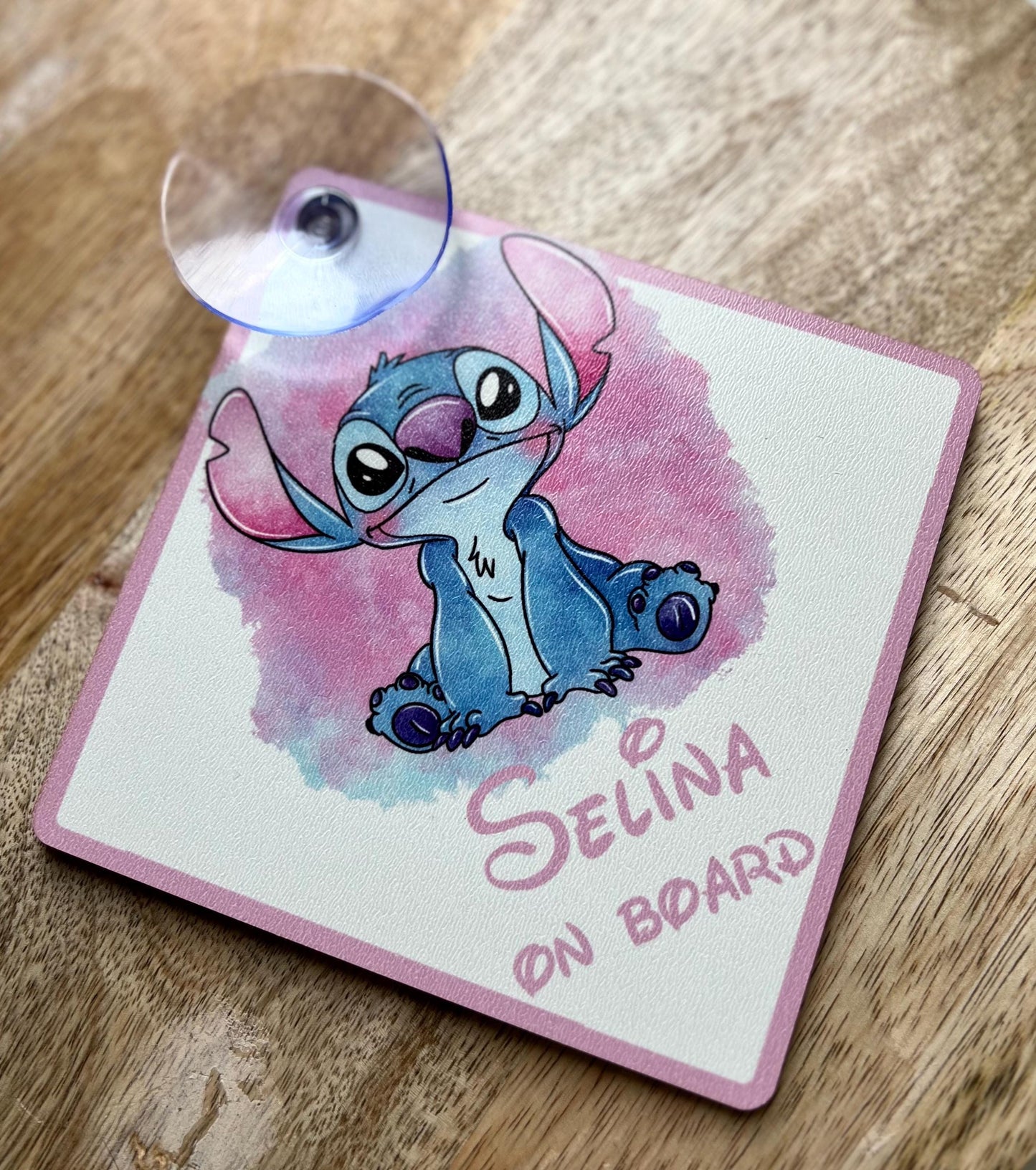 Personalized car sign with suction cup. Custom name and text. Pink or blue.