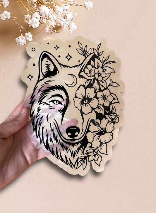 Moon wolf suncatcher statisch sticker. Regenboog sticker.