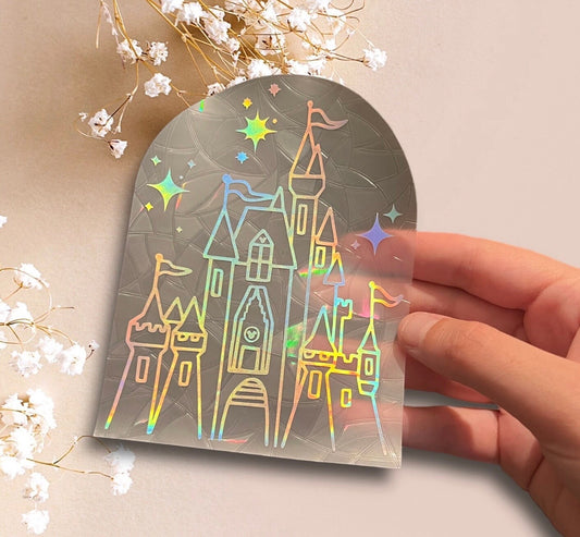 Magic castle suncatcher statisch sticker. Regenboog sticker.