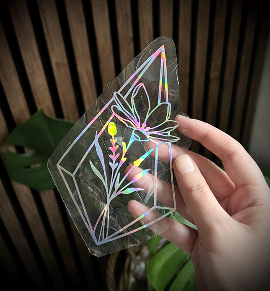 Geometrisch flower suncatcher statisch sticker. Regenboog sticker.