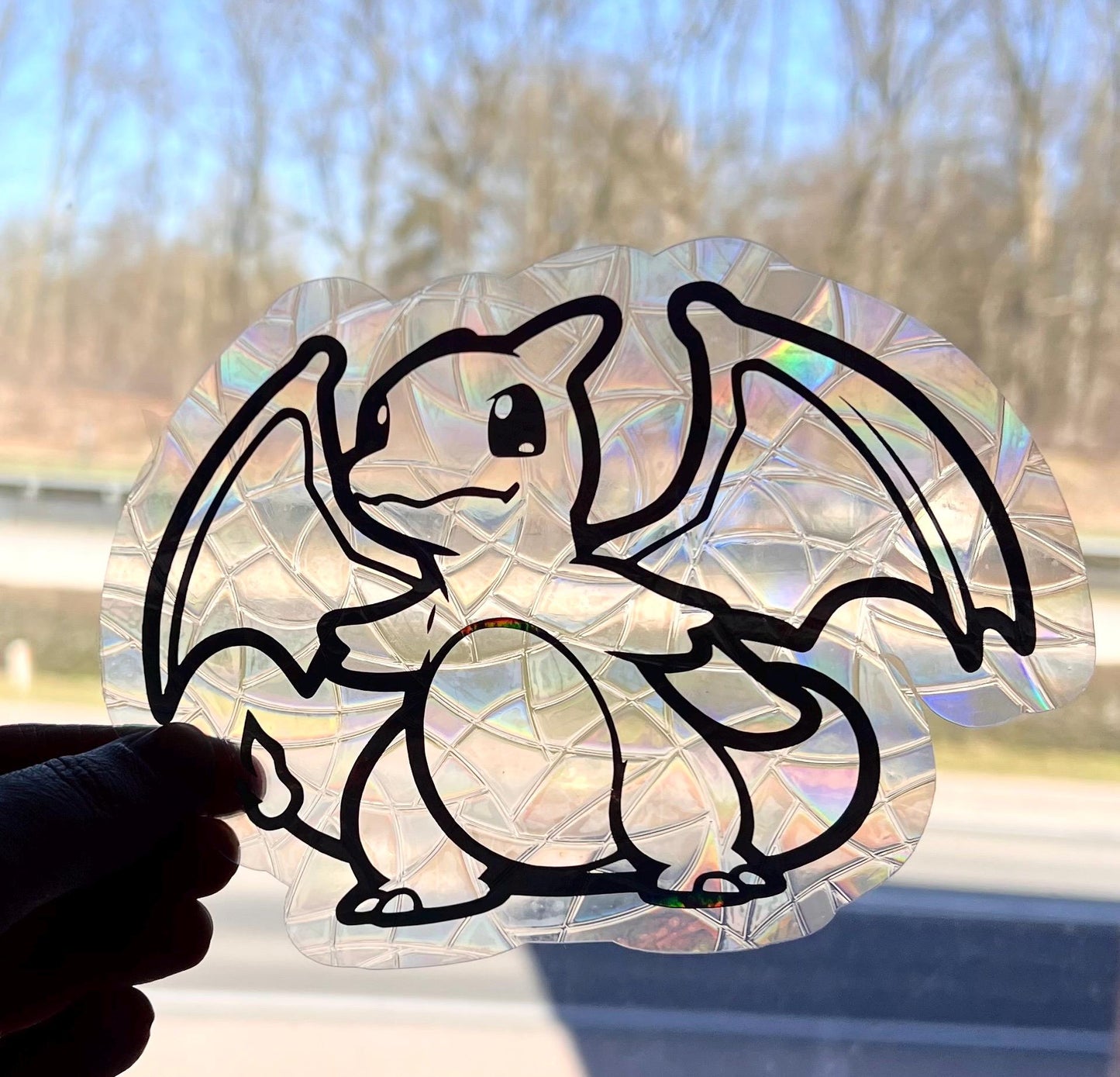 Dragon suncatcher statisch sticker. Regenboog sticker.