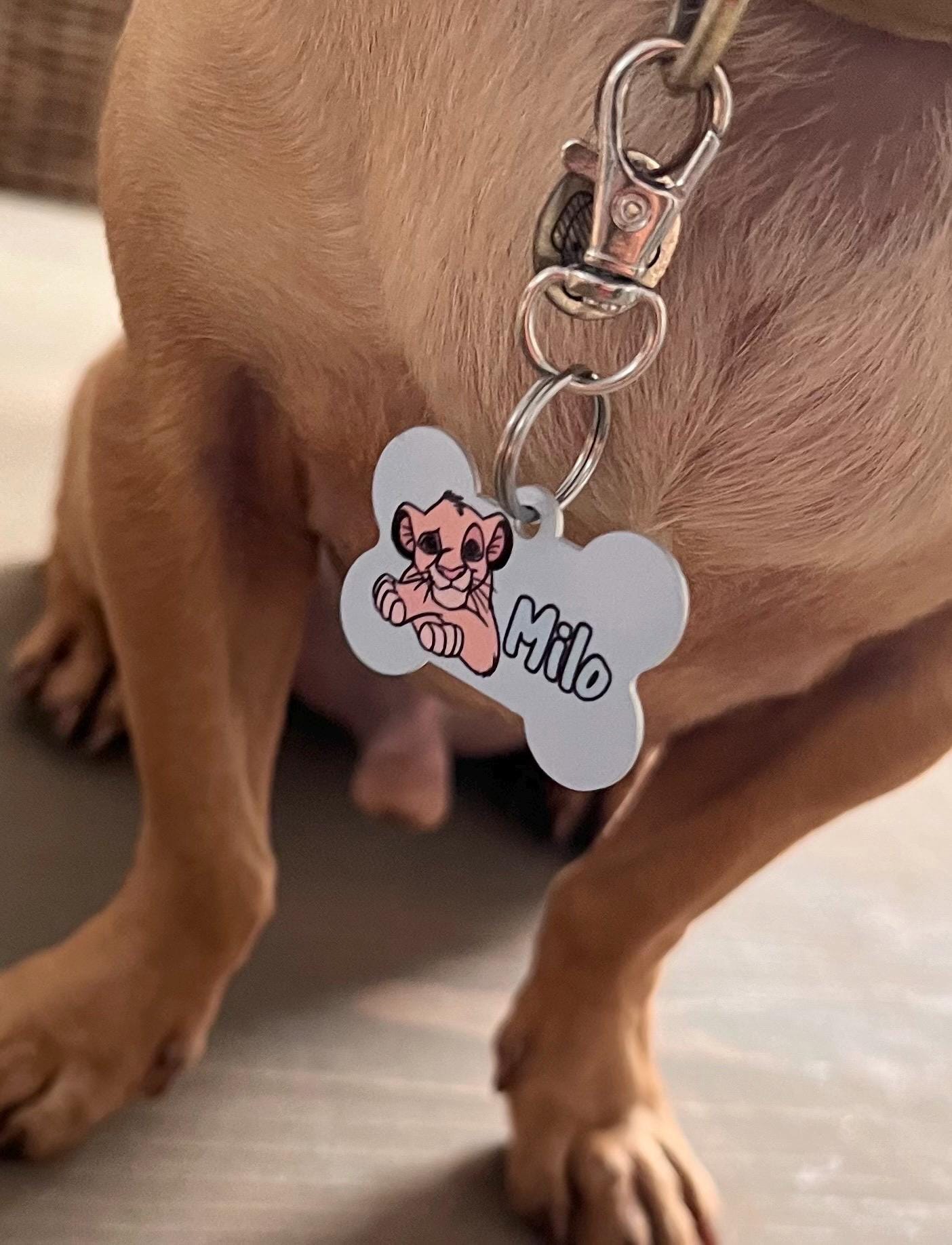 Personalized lion dog tag with name and details