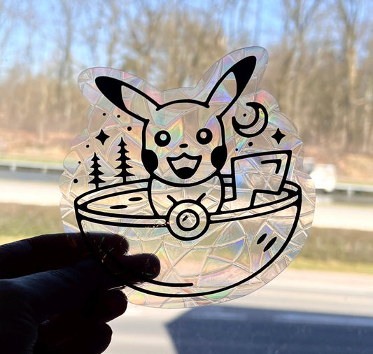 Monster suncatcher statisch sticker. Regenboog sticker.