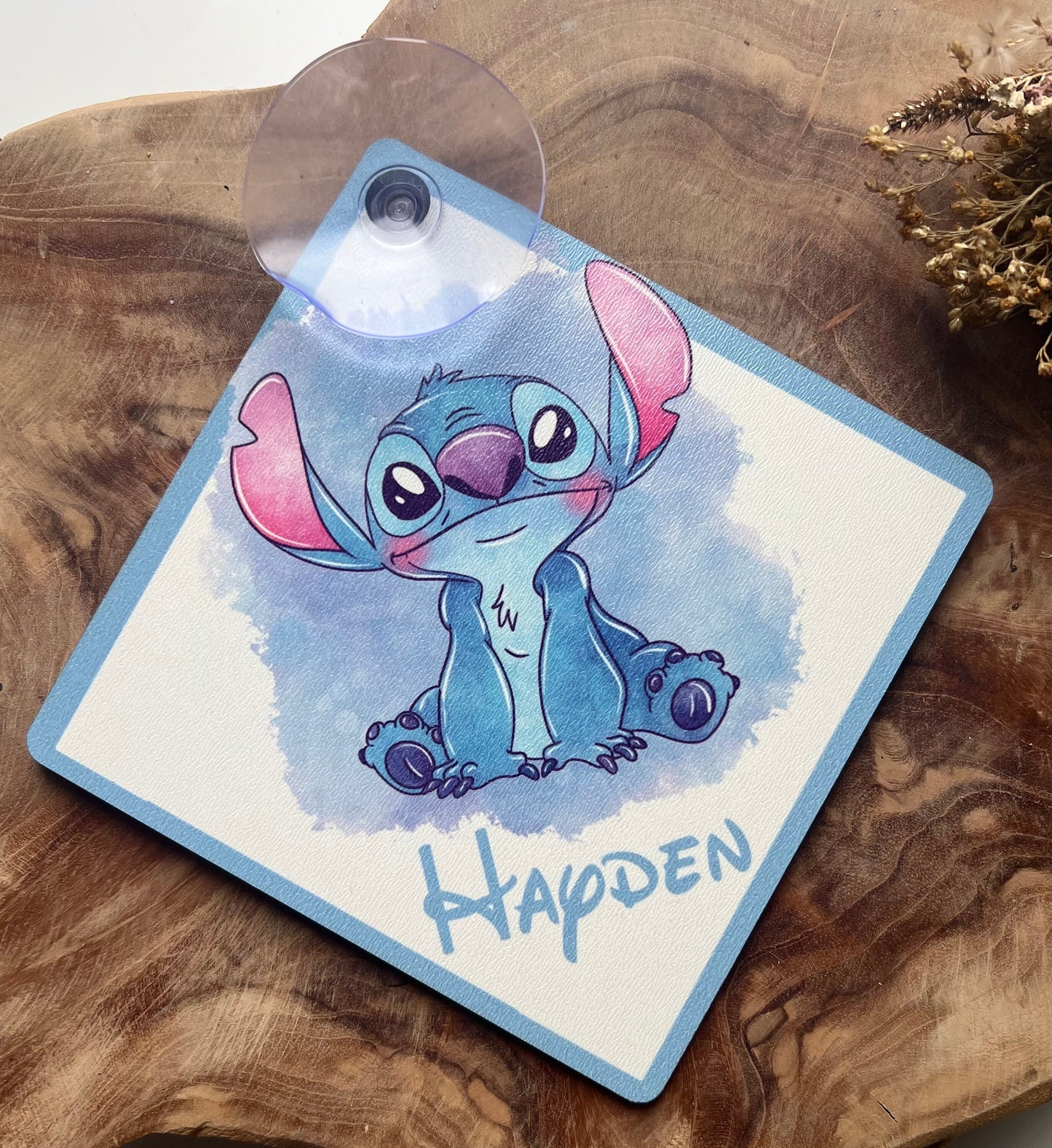Personalized car sign with suction cup. Custom name and text. Pink or blue.