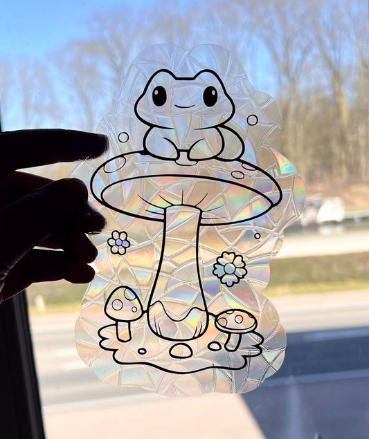 Frog suncatcher statisch sticker. Regenboog sticker.