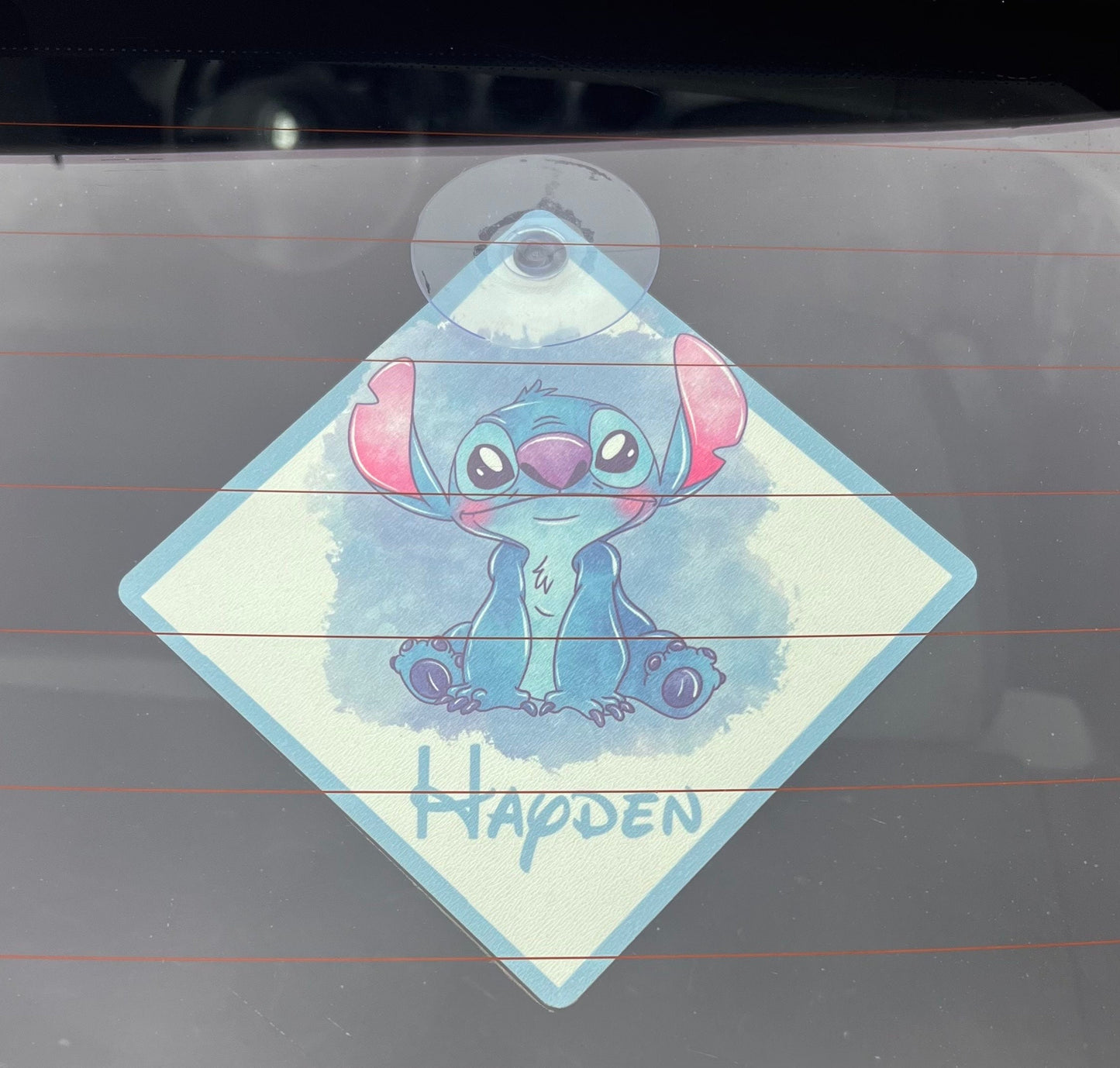 Personalized car sign with suction cup. Custom name and text. Pink or blue.